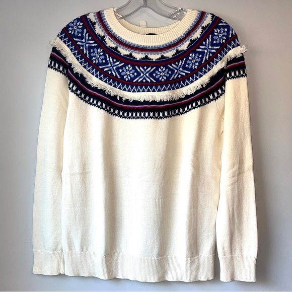 Talbots Labswool Blend Red Blue Fair Isle Sweater - Picture 3 of 11